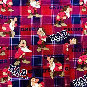Disney Grumpy Seven Dwarfs Scrub Top Size M Red Plaid Print Health Care Unisex
